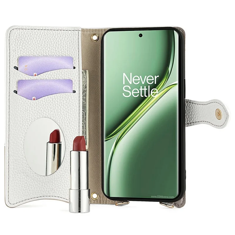 For OnePlus Ace 3 Pro 5G Leather Case Wallet Stand Cover Irregular Tail Style with Chain Strap - White