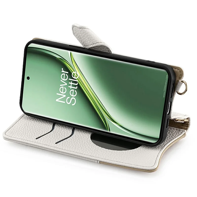 For OnePlus Ace 3 Pro 5G Leather Case Wallet Stand Cover Irregular Tail Style with Chain Strap - White