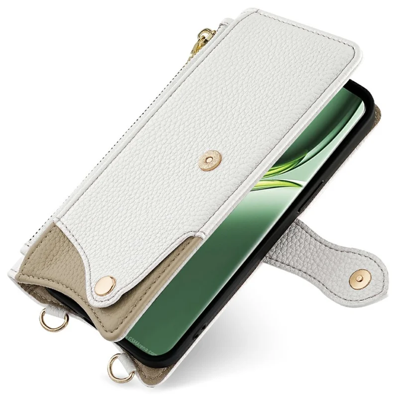 For OnePlus Ace 3 Pro 5G Leather Case Wallet Stand Cover Irregular Tail Style with Chain Strap - White