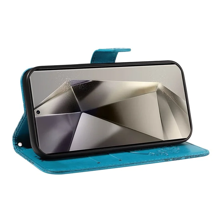 For Samsung Galaxy S25 Ultra Case Butterfly Pattern Leather Wallet Flip Phone Cover - Blue