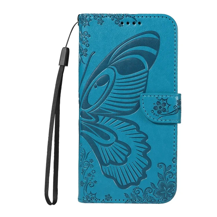 For Samsung Galaxy S25 Ultra Case Butterfly Pattern Leather Wallet Flip Phone Cover - Blue