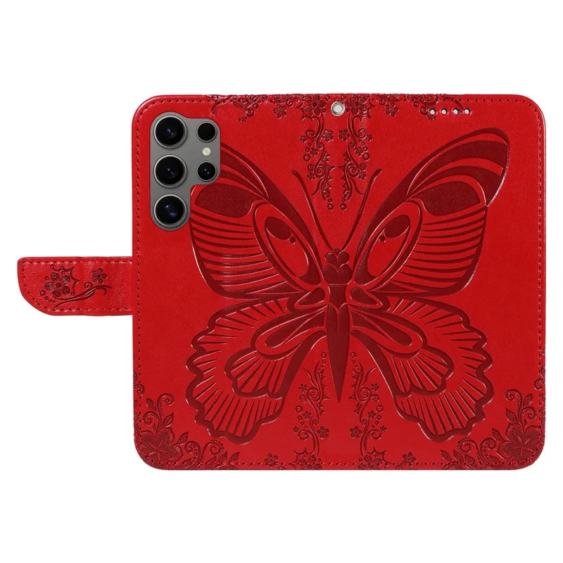 For Samsung Galaxy S25 Ultra Case Butterfly Pattern Leather Wallet Flip Phone Cover - Red