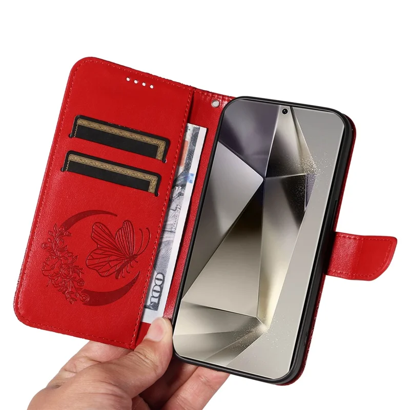 For Samsung Galaxy S25 Ultra Case Butterfly Pattern Leather Wallet Flip Phone Cover - Red