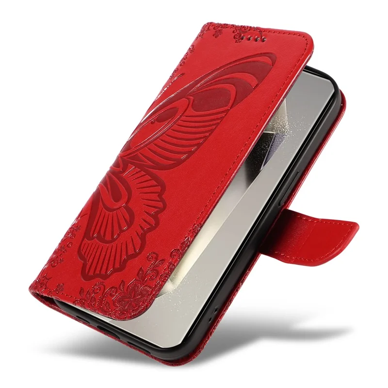 For Samsung Galaxy S25 Ultra Case Butterfly Pattern Leather Wallet Flip Phone Cover - Red