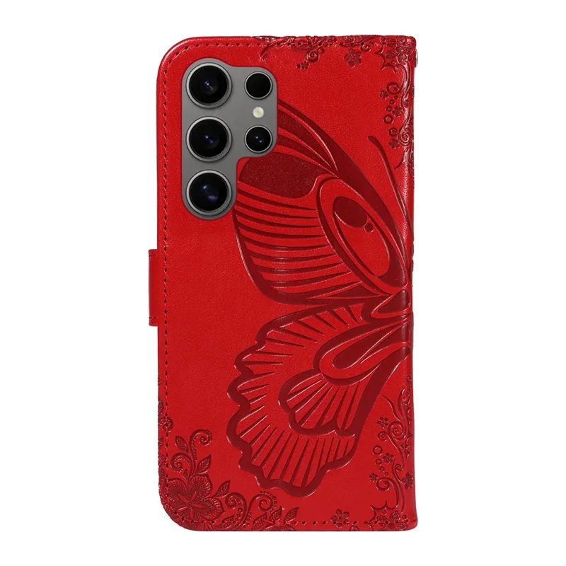 For Samsung Galaxy S25 Ultra Case Butterfly Pattern Leather Wallet Flip Phone Cover - Red