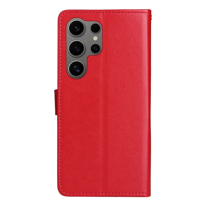 Voor Samsung Galaxy S25 Ultra Leren Hoesje met Motief van Kat en Bij Portemonnee Hoesje met Standfunctie en Riempje - Rood