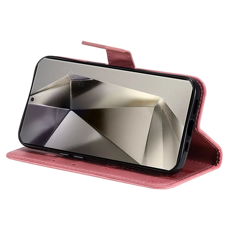 For Samsung Galaxy S25 Ultra Phone Case with Stand Cat Tree Pattern Leather Wallet Mobile Cover  - Pink