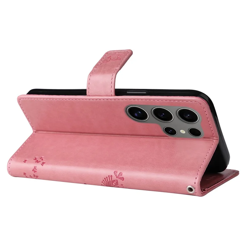 For Samsung Galaxy S25 Ultra Phone Case with Stand Cat Tree Pattern Leather Wallet Mobile Cover  - Pink