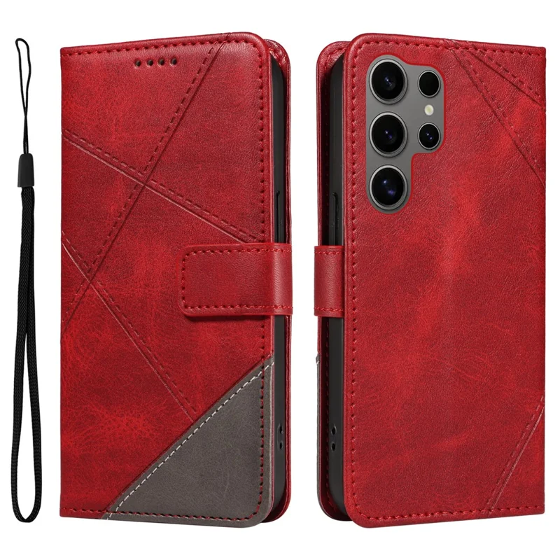 Läder för Samsung Galaxy S25 Ultra Etui Geometriska Linjer Plånbok Med Handlovsrem - Röd