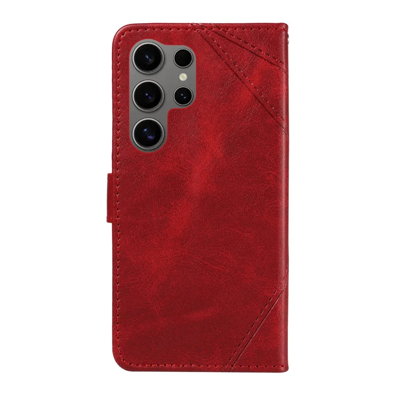 Läder för Samsung Galaxy S25 Ultra Etui Geometriska Linjer Plånbok Med Handlovsrem - Röd