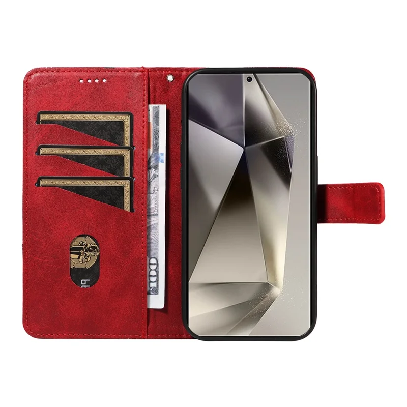 Läder för Samsung Galaxy S25 Ultra Etui Geometriska Linjer Plånbok Med Handlovsrem - Röd