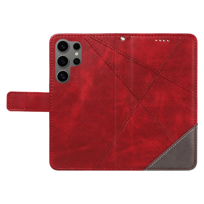 Läder för Samsung Galaxy S25 Ultra Etui Geometriska Linjer Plånbok Med Handlovsrem - Röd