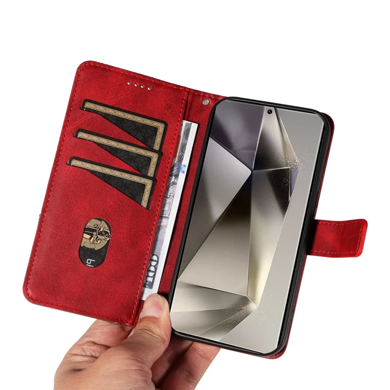 Läder för Samsung Galaxy S25 Ultra Etui Geometriska Linjer Plånbok Med Handlovsrem - Röd