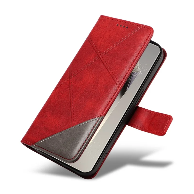 Läder för Samsung Galaxy S25 Ultra Etui Geometriska Linjer Plånbok Med Handlovsrem - Röd