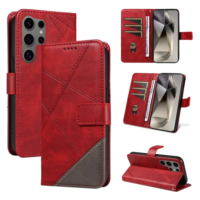 Läder för Samsung Galaxy S25 Ultra Etui Geometriska Linjer Plånbok Med Handlovsrem - Röd