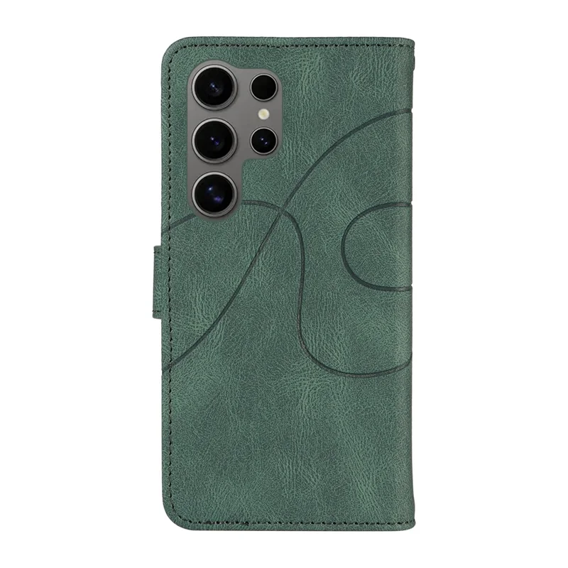 Voor Samsung Galaxy S25 Ultra Hoesje Stand Wallet Leren Telefoonhoes met Gebogen Lijn Polsbandje - Groen