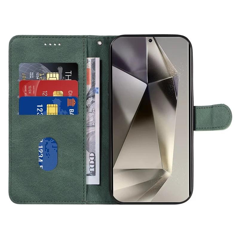 Voor Samsung Galaxy S25 Ultra Hoesje Stand Wallet Leren Telefoonhoes met Gebogen Lijn Polsbandje - Groen