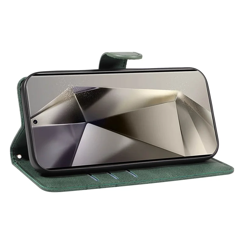 Voor Samsung Galaxy S25 Ultra Hoesje Stand Wallet Leren Telefoonhoes met Gebogen Lijn Polsbandje - Groen