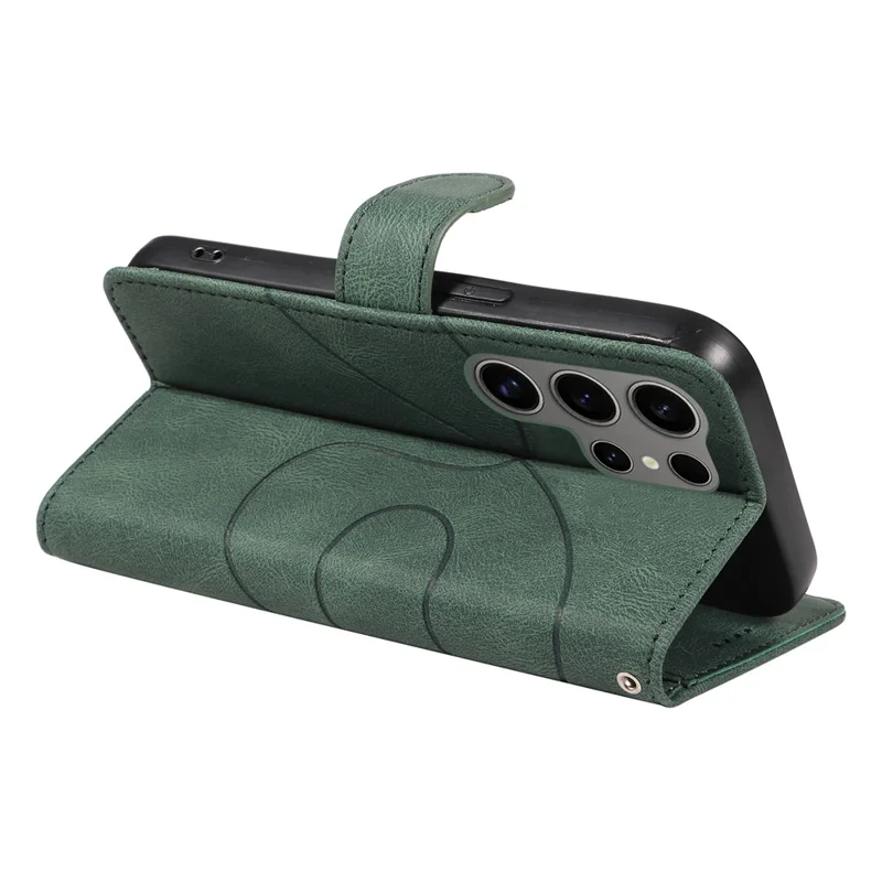 Voor Samsung Galaxy S25 Ultra Hoesje Stand Wallet Leren Telefoonhoes met Gebogen Lijn Polsbandje - Groen