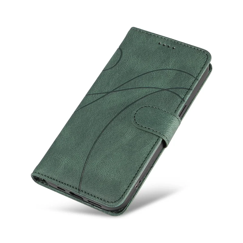 Voor Samsung Galaxy S25 Ultra Hoesje Stand Wallet Leren Telefoonhoes met Gebogen Lijn Polsbandje - Groen