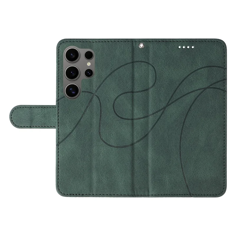 Voor Samsung Galaxy S25 Ultra Hoesje Stand Wallet Leren Telefoonhoes met Gebogen Lijn Polsbandje - Groen