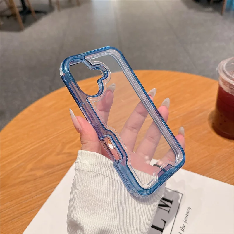 For iPhone 16 Case Detachable 2-in-1 TPU+PC Clear Drop-Proof Phone Cover - Blue