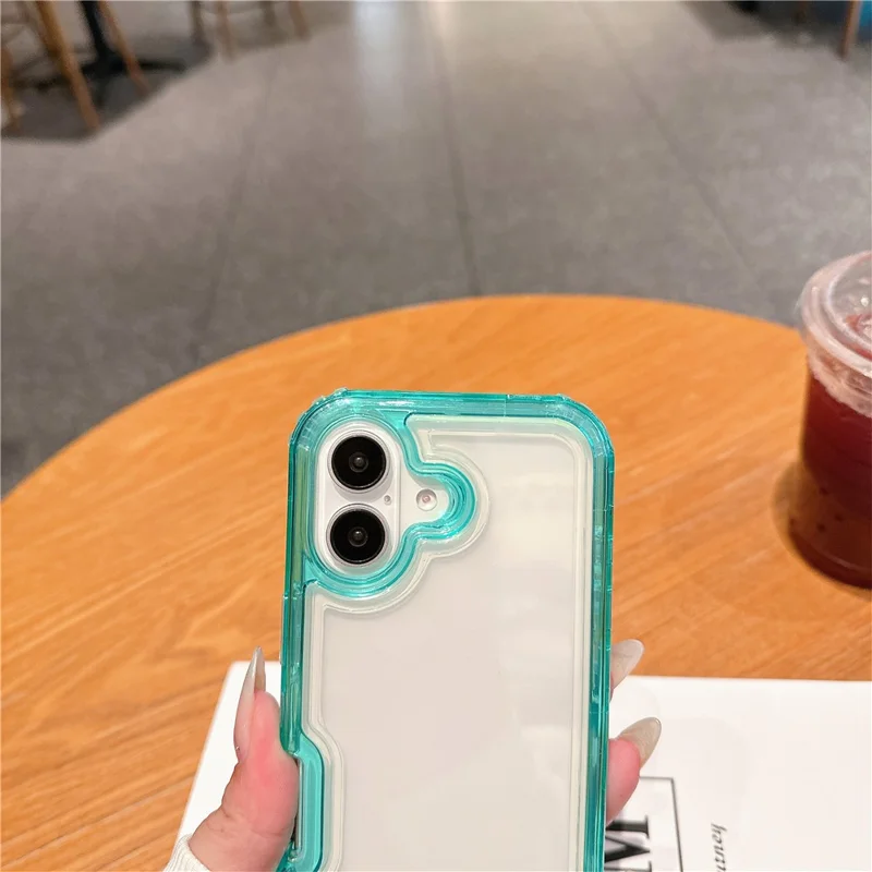 Voor iPhone 16 Plus hoesje, afneembare 2-in-1 TPU+PC transparante valbestendige telefoonhoes - Muntgroen