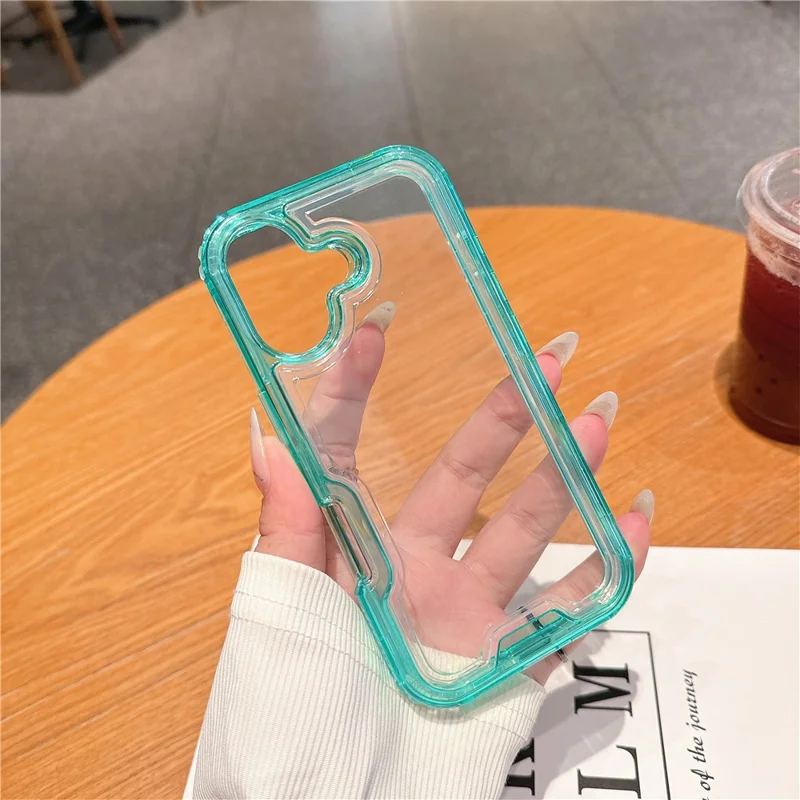 Voor iPhone 16 Plus hoesje, afneembare 2-in-1 TPU+PC transparante valbestendige telefoonhoes - Muntgroen