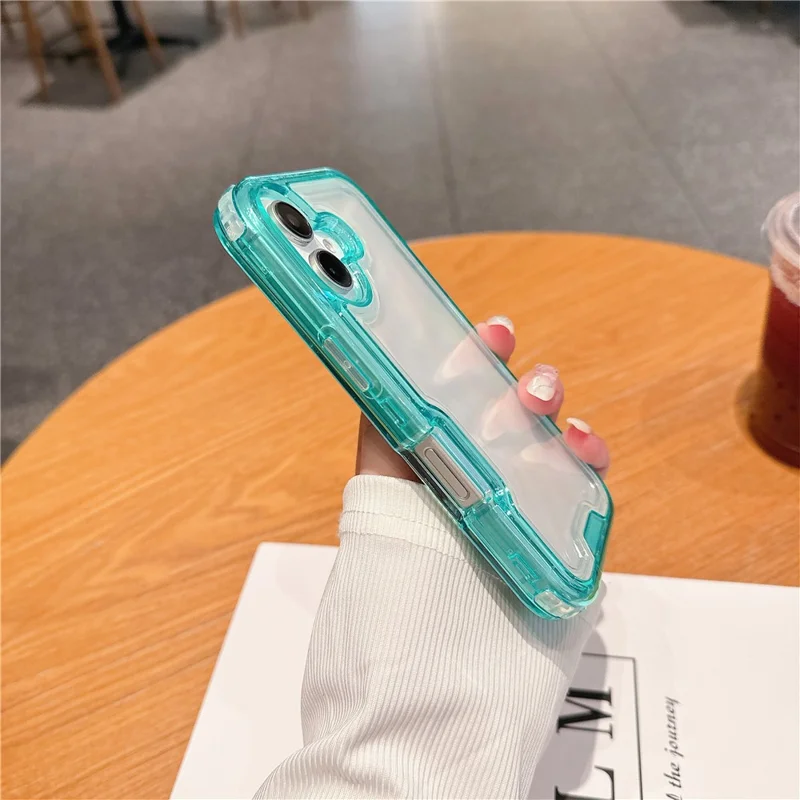 Voor iPhone 16 Plus hoesje, afneembare 2-in-1 TPU+PC transparante valbestendige telefoonhoes - Muntgroen