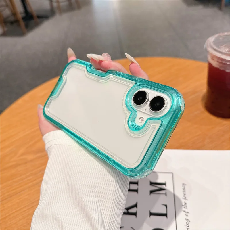 Voor iPhone 16 Plus hoesje, afneembare 2-in-1 TPU+PC transparante valbestendige telefoonhoes - Muntgroen