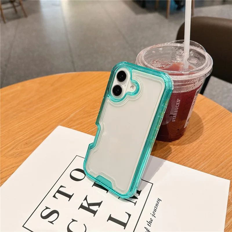 Voor iPhone 16 Plus hoesje, afneembare 2-in-1 TPU+PC transparante valbestendige telefoonhoes - Muntgroen