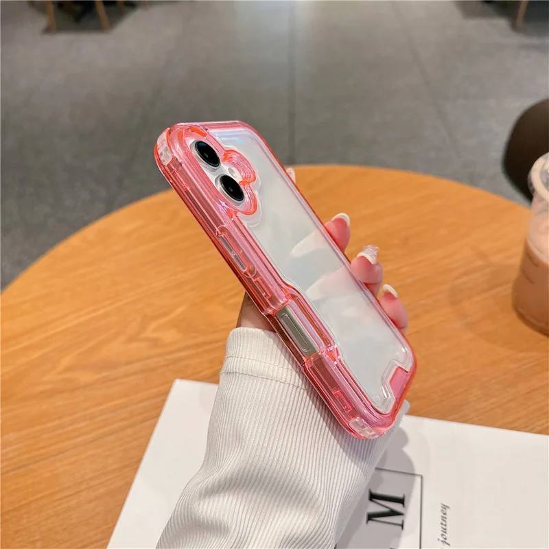 For iPhone 16 Plus Case Detachable 2-in-1 TPU+PC Clear Drop-Proof Phone Cover - Watermelon Red