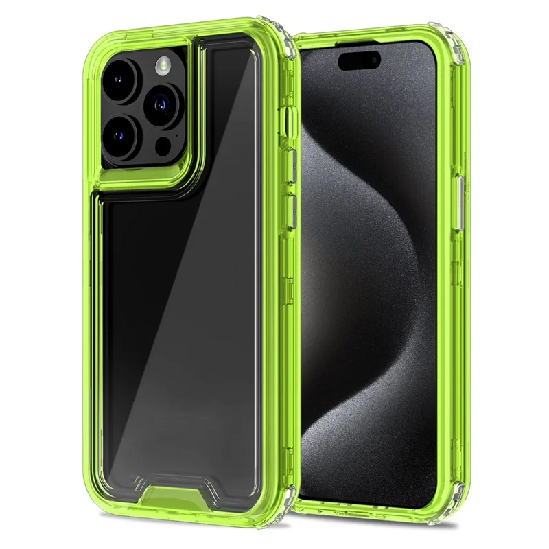 For iPhone 15 Pro Case Detachable 2-in-1 TPU+PC Clear Drop-Proof Phone Cover - Fluorescent Green