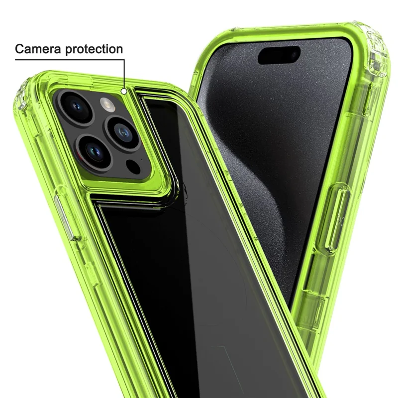 For iPhone 15 Pro Case Detachable 2-in-1 TPU+PC Clear Drop-Proof Phone Cover - Fluorescent Green
