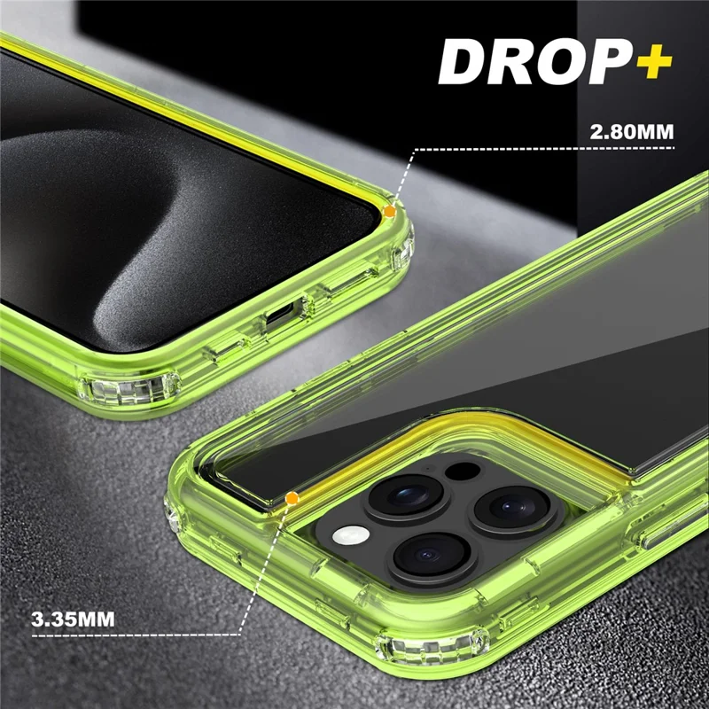 For iPhone 15 Pro Case Detachable 2-in-1 TPU+PC Clear Drop-Proof Phone Cover - Fluorescent Green