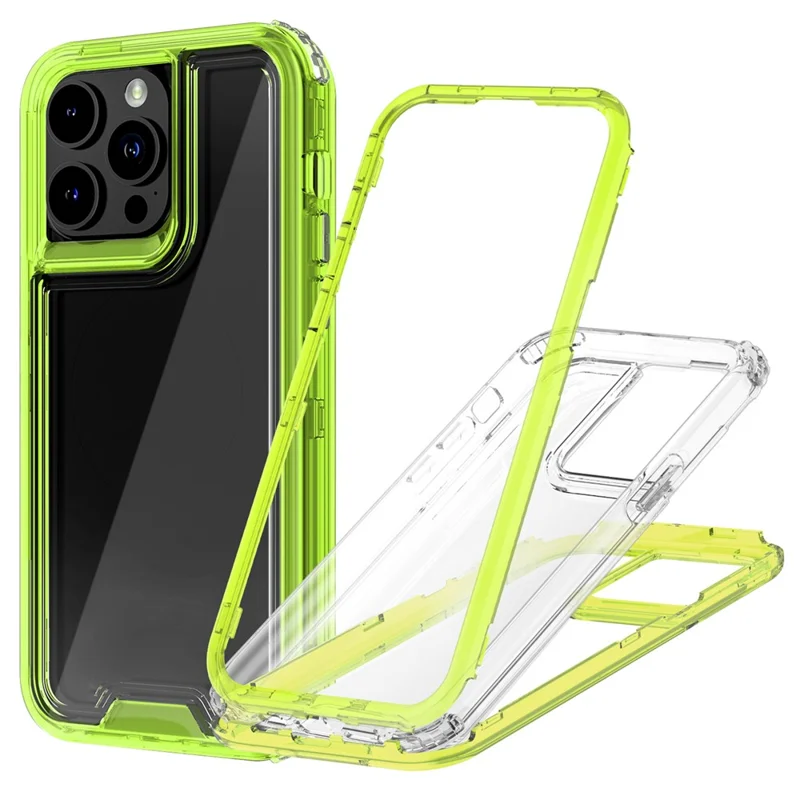 For iPhone 15 Pro Max Case Detachable 2-in-1 TPU+PC Clear Drop-Proof Phone Cover - Fluorescent Green
