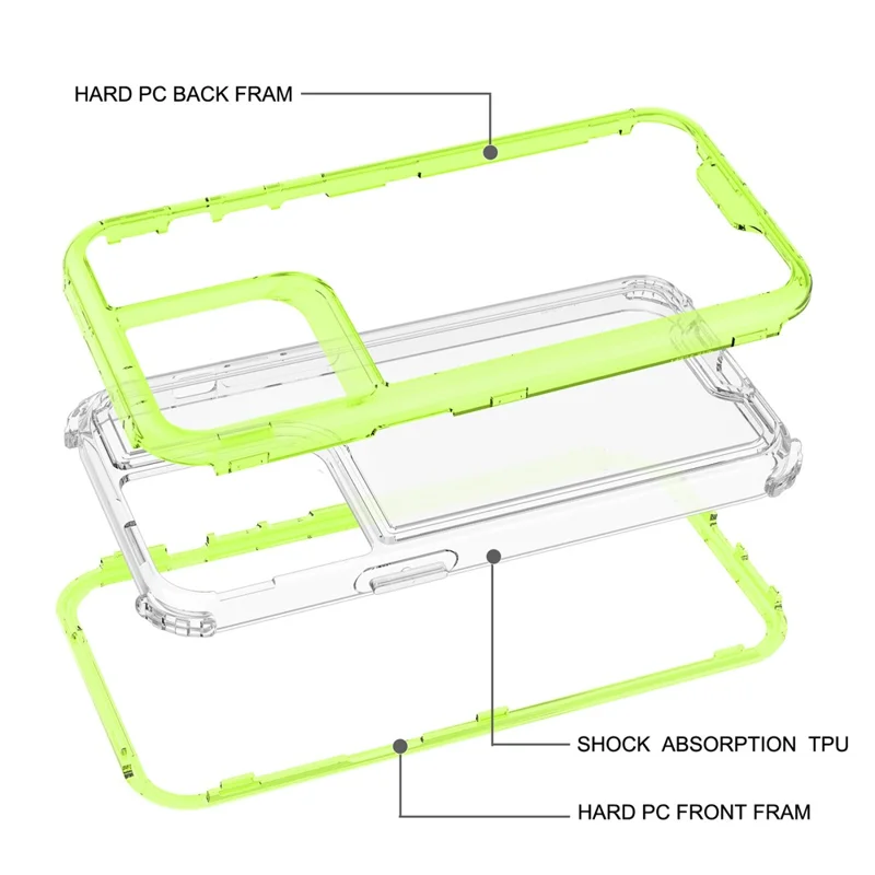 For iPhone 15 Pro Max Case Detachable 2-in-1 TPU+PC Clear Drop-Proof Phone Cover - Fluorescent Green
