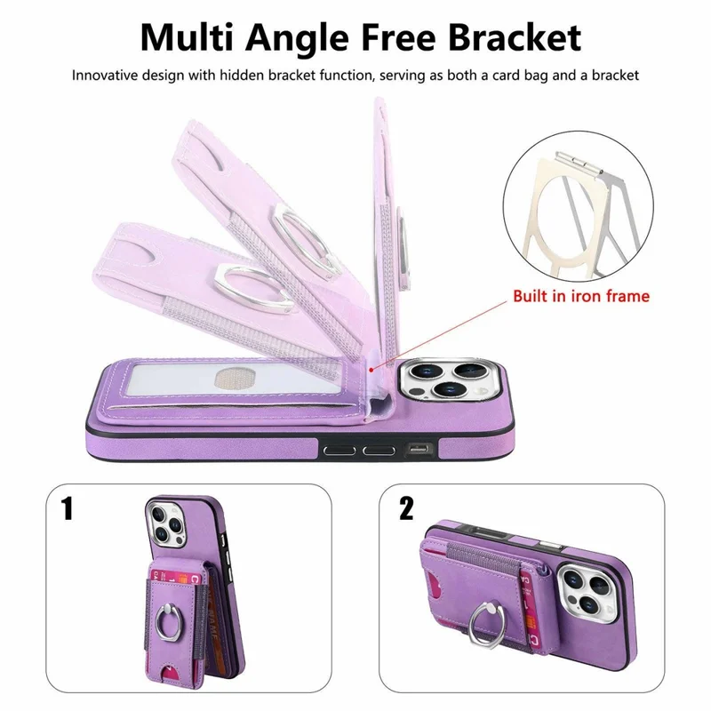 For iPhone 16 Pro Max Case Skin-Touch Texture Vertical Flip Card Holder Phone Cover with Ring Holder Kickstand - Purple