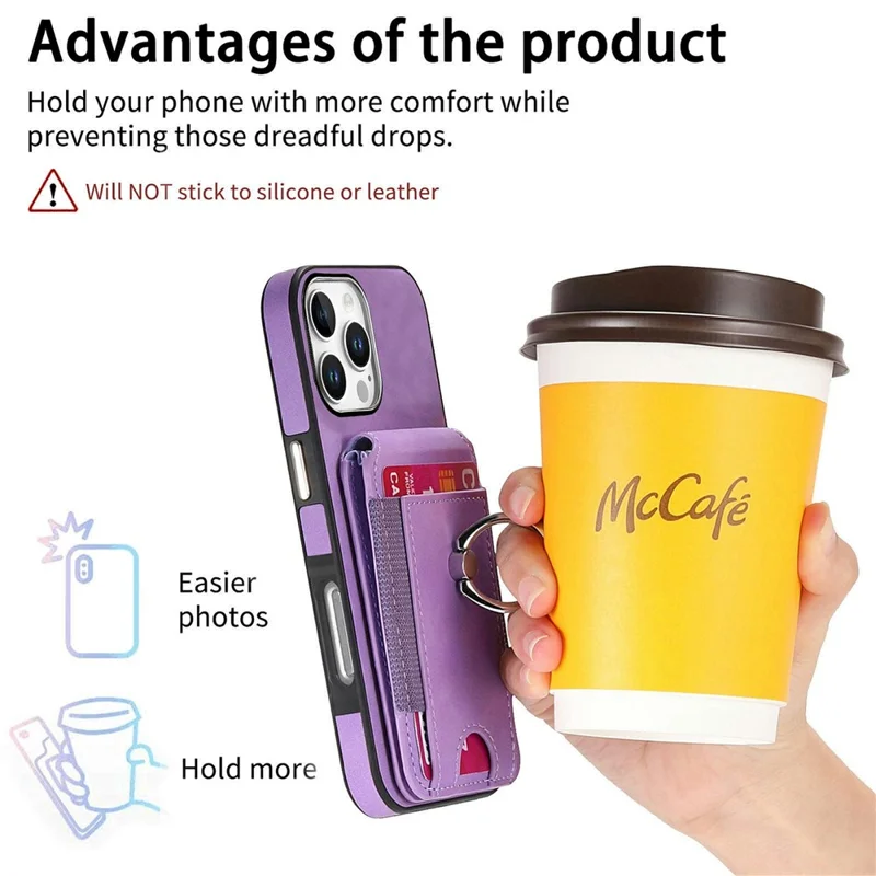 For iPhone 16 Pro Max Case Skin-Touch Texture Vertical Flip Card Holder Phone Cover with Ring Holder Kickstand - Purple