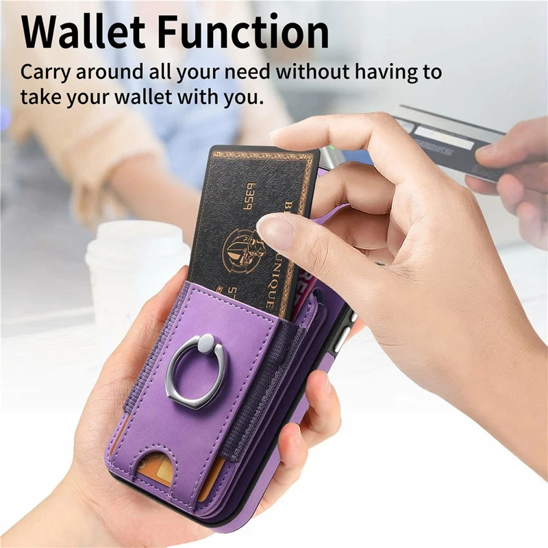 For iPhone 16 Pro Max Case Skin-Touch Texture Vertical Flip Card Holder Phone Cover with Ring Holder Kickstand - Purple