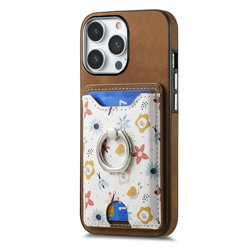 For iPhone 16 Pro Case Kickstand Leather Coated TPU Pattern Back Cover - Brown