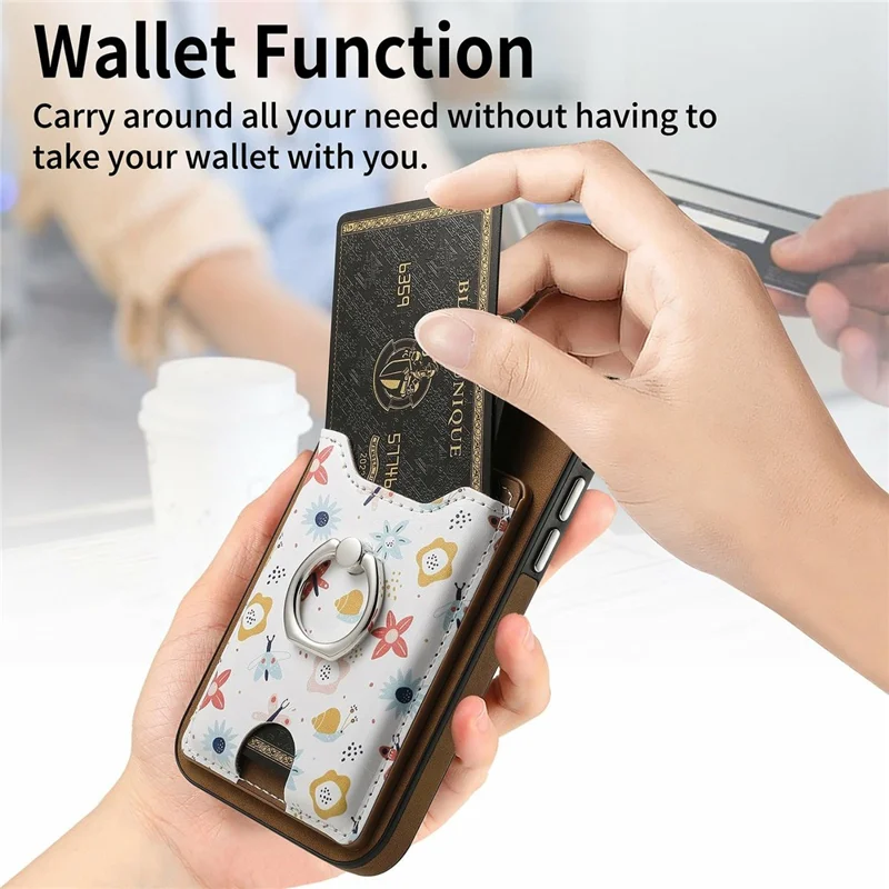 For iPhone 16 Pro Case Kickstand Leather Coated TPU Pattern Back Cover - Brown