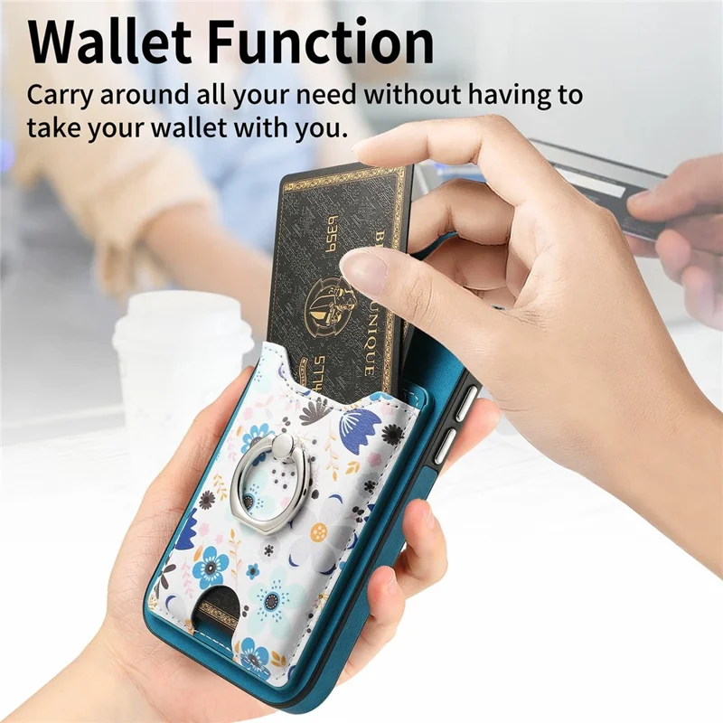 For iPhone 16 Case Kickstand Leather Coated TPU Pattern Back Cover - Blue