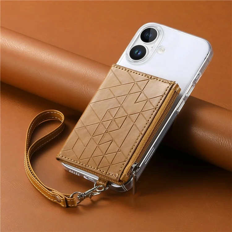 Klare Schutzhülle für iPhone 16, stoßfest, TPU, mit Kickstand-Geldbörse - Braun