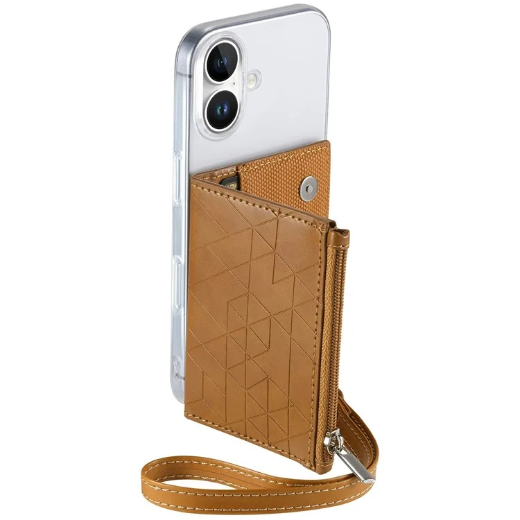 Klare Schutzhülle für iPhone 16, stoßfest, TPU, mit Kickstand-Geldbörse - Braun