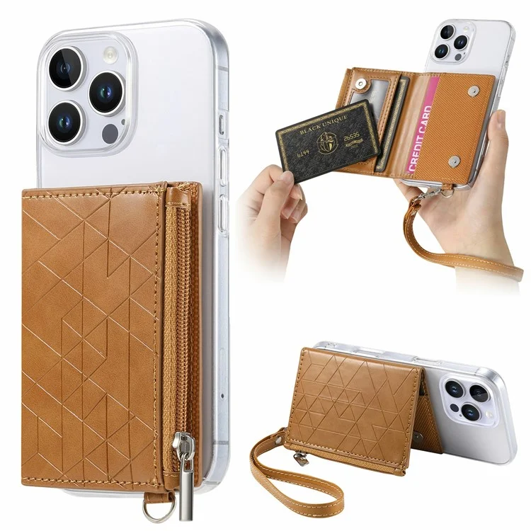 Funda transparente a prueba de golpes de TPU con soporte y cartera para iPhone 16 Pro Max - Marrón