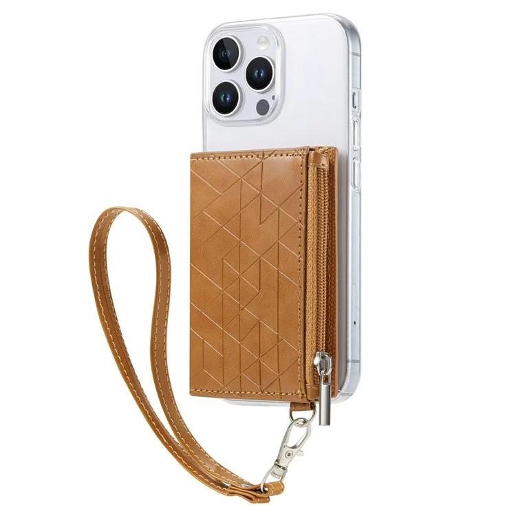 Funda transparente a prueba de golpes de TPU con soporte y cartera para iPhone 16 Pro Max - Marrón