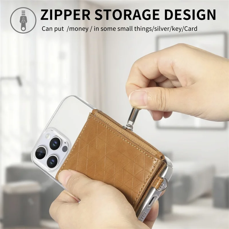 For iPhone 16 Pro Clear Case Shockproof TPU Phone Cover with Kickstand Wallet - Brown