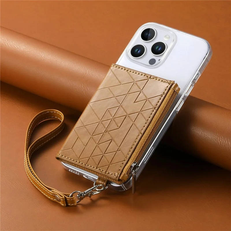 For iPhone 16 Pro Clear Case Shockproof TPU Phone Cover with Kickstand Wallet - Brown