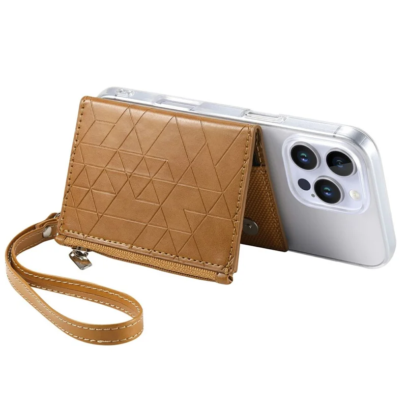 For iPhone 16 Pro Clear Case Shockproof TPU Phone Cover with Kickstand Wallet - Brown